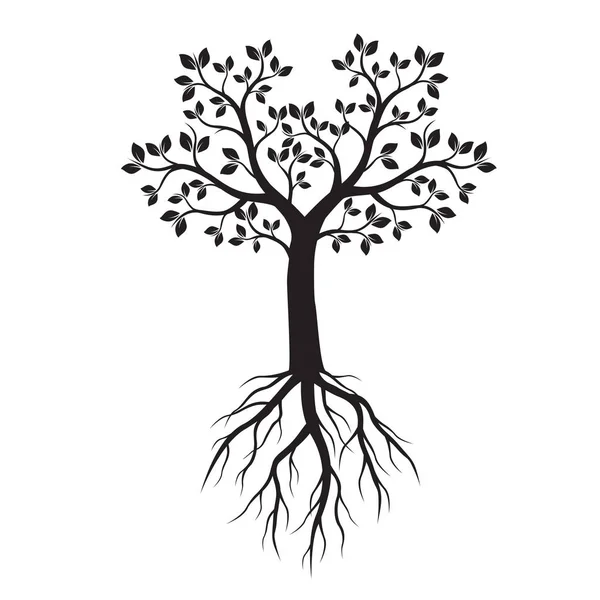 Árbol negro con raíces. Ilustración vectorial . — Archivo Imágenes Vectoriales