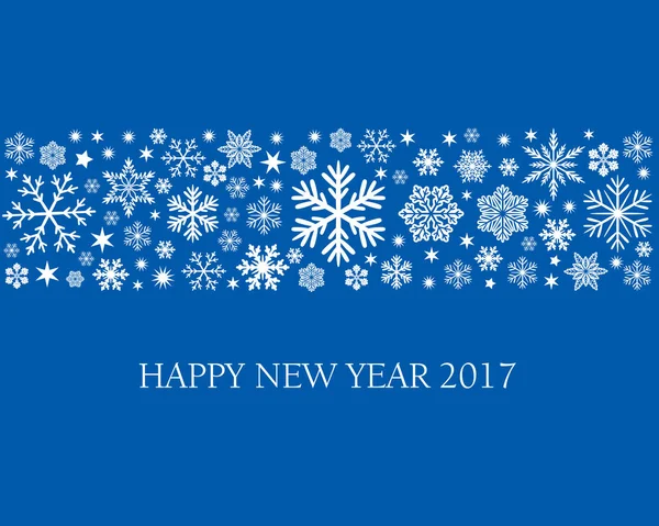 Szczęśliwego nowego roku i białe płatki śniegu na niebieskim tle. Ilustracja wektorowa. — Wektor stockowy