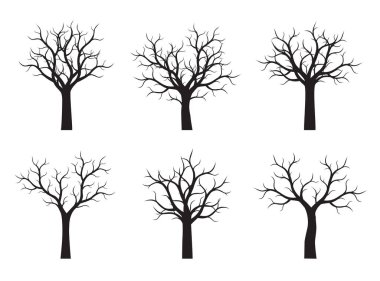 Siyah ağaçlar kümesi. Vektör çizim.
