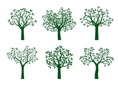 Yeşil ağaçlar kümesi. Vektör çizim.