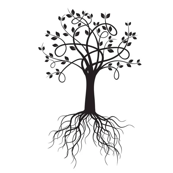 Albero Nero e Radici. Illustrazione vettoriale . — Vettoriale Stock