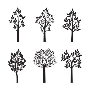 Siyah ağaçlar yapraklarla ayarlayın. Vektör çizim.