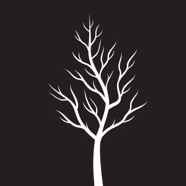 Siyah arka plan üzerine beyaz ağaç. Vektör çizim.