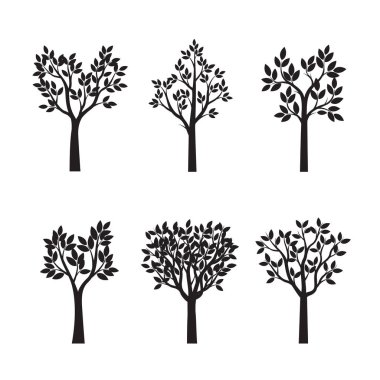 Siyah ağaçlar yapraklarla ayarlayın. Vektör çizim.
