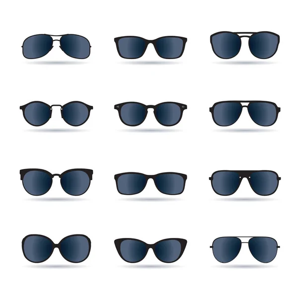 Set of black Sunglasses isolated. Vector Icons. — Stock Vector