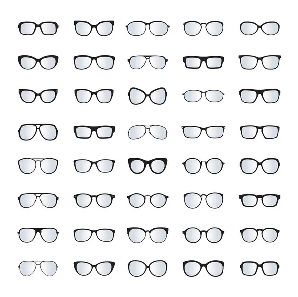 Set of black Glasses isolated. Vector Icons. — Stock Vector