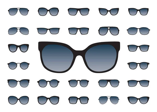 Set de gafas de sol negras aisladas. Iconos vectoriales . — Archivo Imágenes Vectoriales