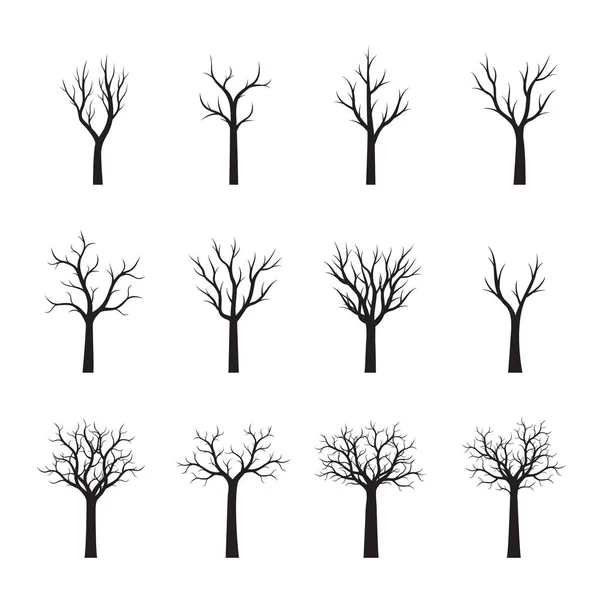 Set zwart bomen zonder bladeren. Vectorillustratie. — Stockvector