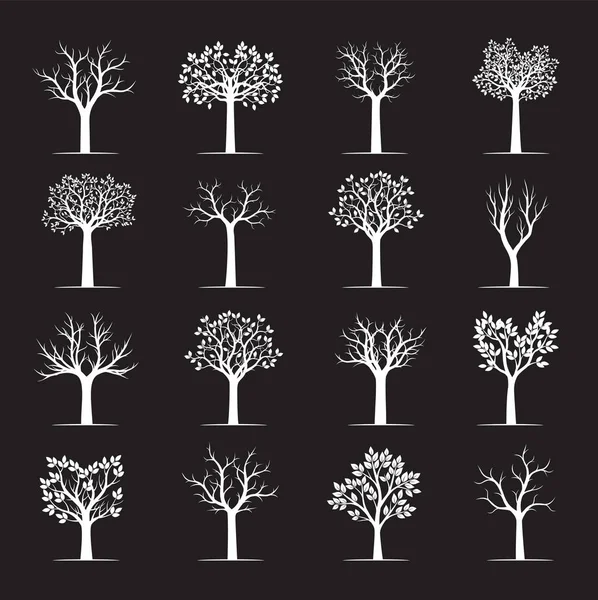 Placez des arbres blancs sur fond noir. Illustration vectorielle . — Image vectorielle