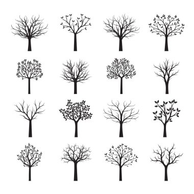 Siyah çıplak ağaçların yaprakları olmadan ayarlayın. Vektör çizim.