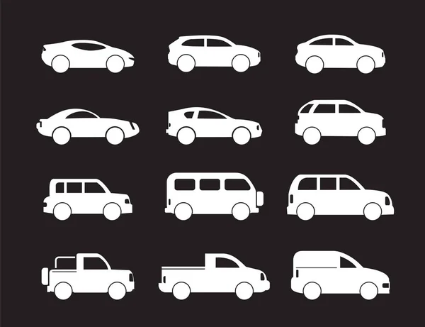 Conjunto de iconos de coches blancos - Ilustración vector de stock — Vector de stock