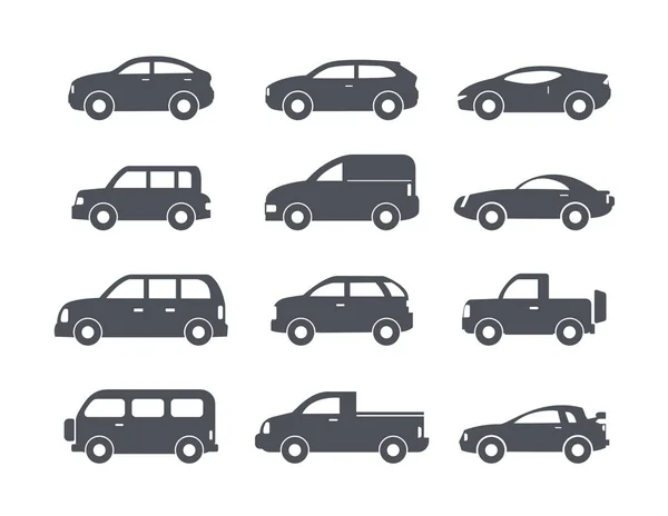 Conjunto de iconos de coches grises - Ilustración vector de stock — Vector de stock