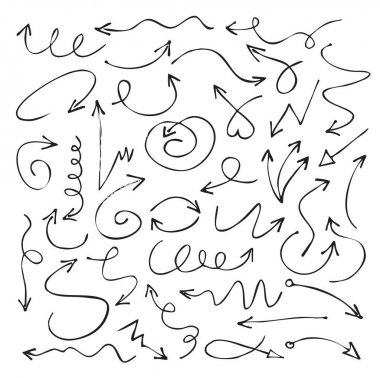 Siyah çizim okları kümesi. Vektör çizim.