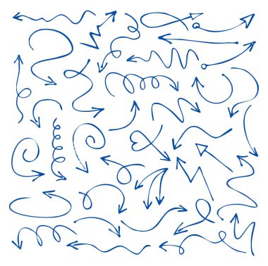 Mavi oklar çizim kümesi. Vektör çizim.