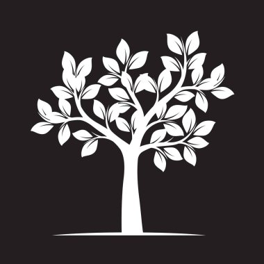 Siyah arka plan üzerine beyaz ağaç. Vektör çizim.