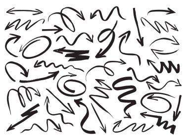 Siyah çizim okları kümesi. Vektör çizim.