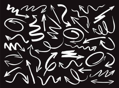 Beyaz çizim ok kümesi. Vektör çizim.