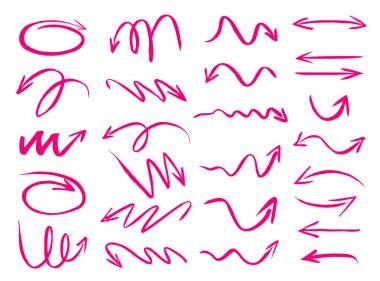 Pembe çizim okları kümesi. Vektör çizim.