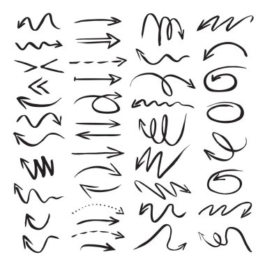 Siyah çizim okları kümesi. Vektör çizim.