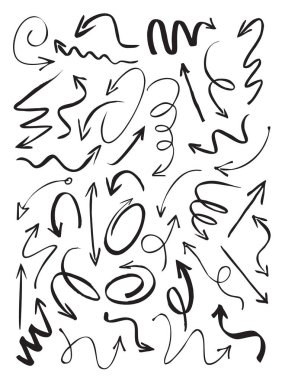 Siyah çizim okları kümesi. Vektör çizim.