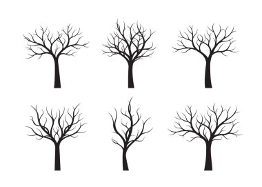 Siyah çıplak ağaçlar kümesi. Vektör çizim.