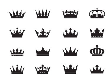 Big Set of vector king crowns icon on white background. Vector Illustration. Emblem and Royal symbols. clipart