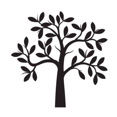 Yapraklı beyaz ağaç şekli. Vektör taslağı çizimi. Bahçede Bitki.