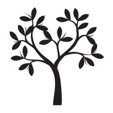 Yapraklı beyaz ağaç şekli. Vektör taslağı çizimi. Bahçede Bitki.