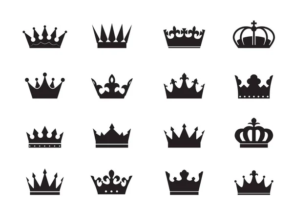 Big Set Vettoriale Corona Icona Sfondo Bianco Illustrazione Vettoriale Emblema — Vettoriale Stock