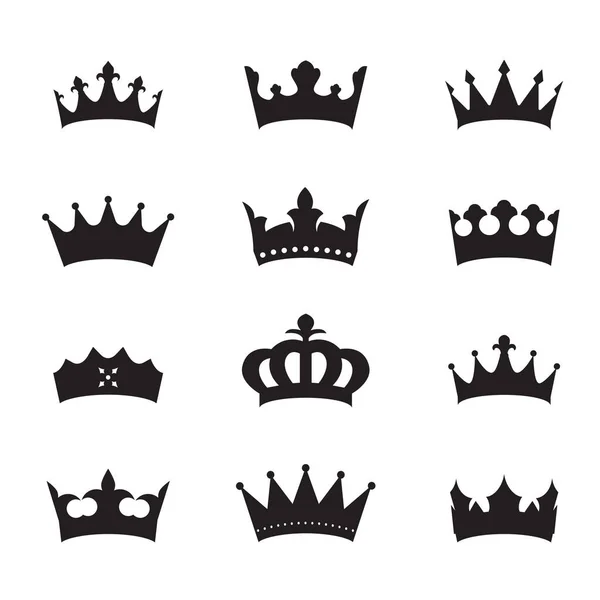 Set Black Vector King Crowns Icon Black Background Vector Illustration — Stock Vector