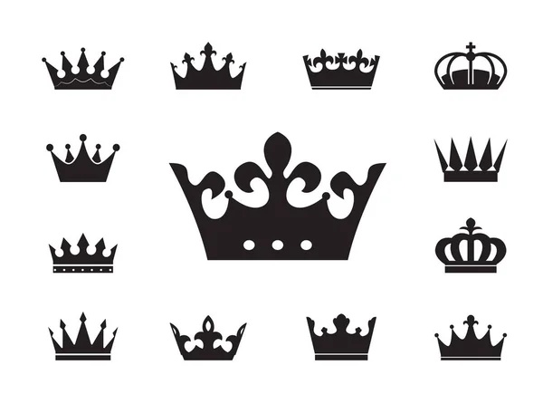 Большой Набор Векторных Корон Короны Значок Белом Фоне Векторная Иллюстрация — стоковый вектор