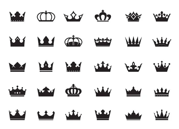 Big Set Vector King Crowns Icon White Background Vector Illustration — Stock Vector