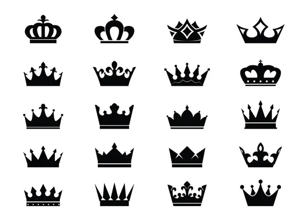 Великий Набір Векторних Королівських Корон Значок Білому Тлі Векторна Ілюстрація — стоковий вектор
