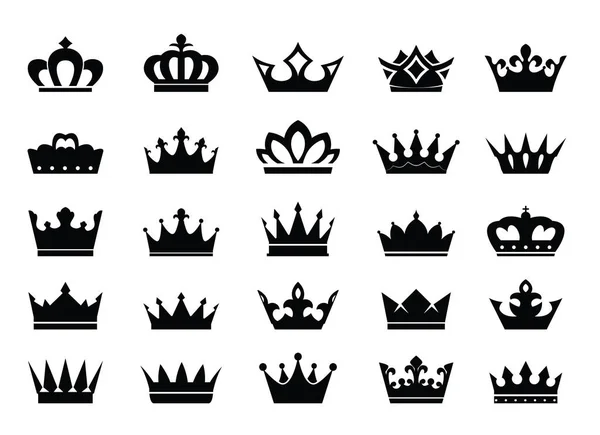 Big Set Vector King Crowns Icon White Background Vector Illustration — Stock Vector