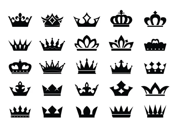 Big Set Vector King Crowns Icon White Background Vector Illustration — Stock Vector