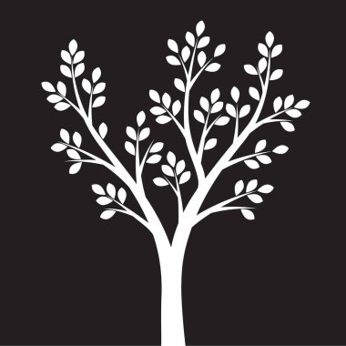 Yapraklı beyaz ağaç şekli. Vektör taslağı çizimi. Bahçede Bitki.