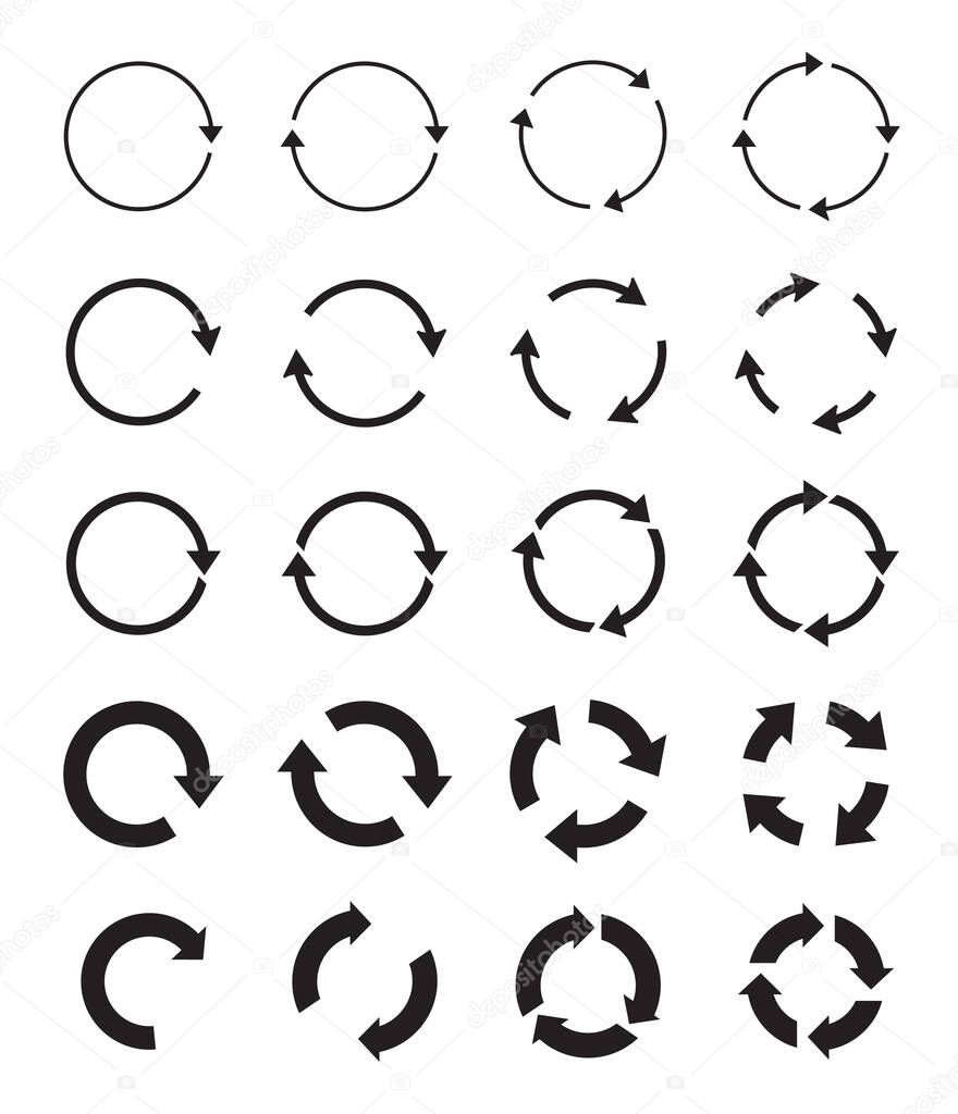 Sets of black circle and download arrows. Vector Icons. Graphic for website.