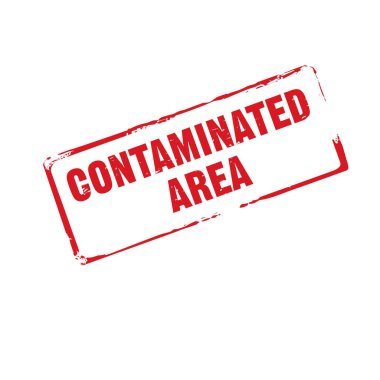 Kırmızı grunge damgası ve mesajla kirlenmiş bölge. Vektör İllüstrasyonu.