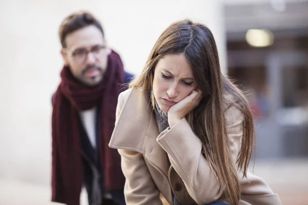 Portrait Young Couple Outdoor Street Having Relationship Problems — Stock Photo, Image