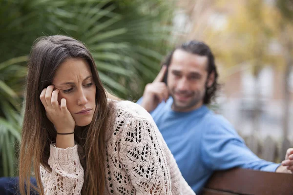 Woman Bored Boyfriend Talking Phone Bad Relationship Concept — Stock Photo, Image