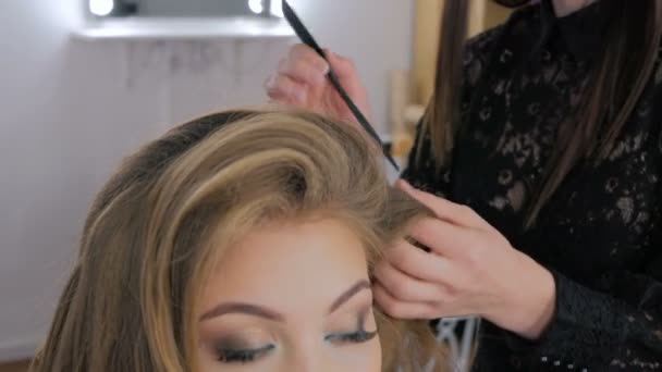 客户端的美发师整理发型 — 图库视频影像