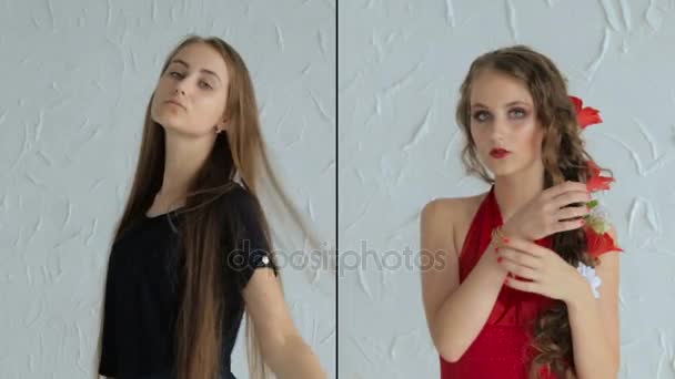 前に、と化粧後の十代の少女 — ストック動画