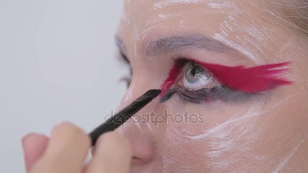 Maquillaje profesional creando arte de maquillaje facial — Vídeo de stock