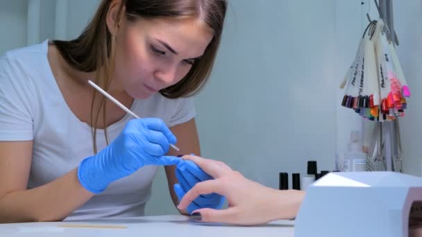 Schilderen met het penseel in nagel salon nagels — Stockvideo