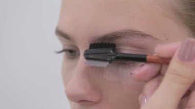 4 çekim. Kaşları istemcisinin penye profesyonel makyaj sanatçısı