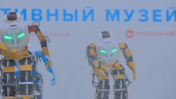 Ανθρωποειδή ρομπότ χορεύουν σε ρομποτική παράσταση — Αρχείο Βίντεο