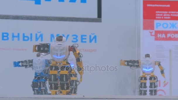 Robots humanoides bailando en espectáculo robótico — Vídeo de stock