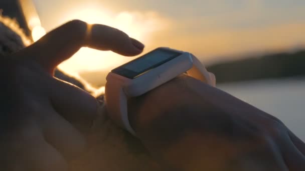 Woman using wearable smart watch — Stock Video