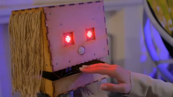 Folk robot hecho a mano predice el futuro de la mujer — Vídeo de stock