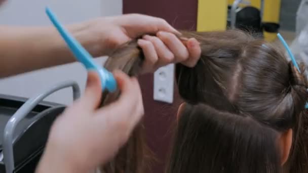 Peluquería profesional haciendo peinado para el cliente — Vídeo de stock